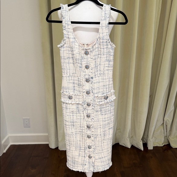 L'AGENCE - Women’s Aya Tweed Midi Dress - Vintage White/Blue Check - Size: 0 - Picture 2 of 11